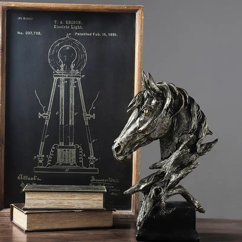 Retro Horse Statues Chinese Fengshui Figurines Resin Horse Head Sculptures Office Cabinet Desktop Decor Friend's Gift