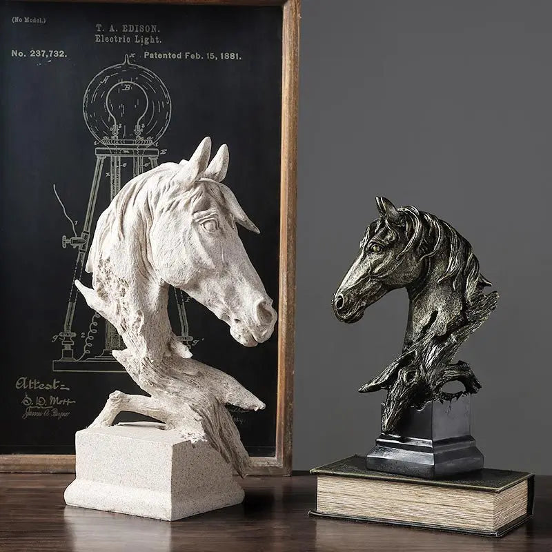 Retro Horse Statues Chinese Fengshui Figurines Resin Horse Head Sculptures Office Cabinet Desktop Decor Friend's Gift