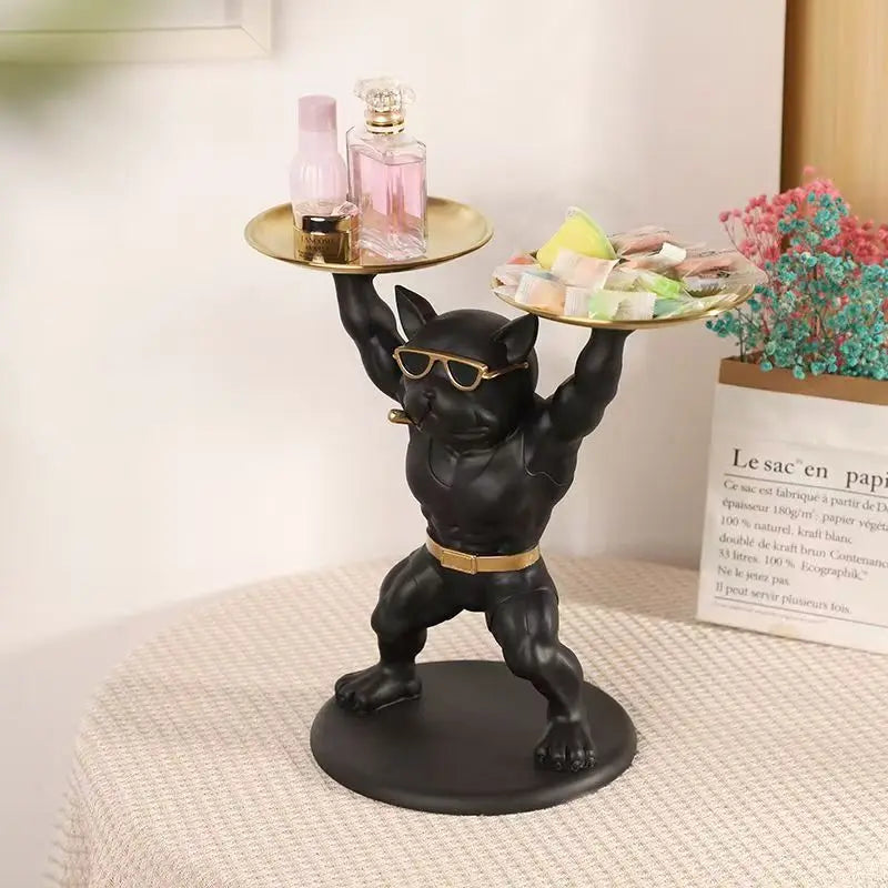 Karate Bulldog Storage Box Resin Animal Organizer Statue, Kung Fu Dog Figurine Unique Gift for Pet Lovers and Men Desk Decor
