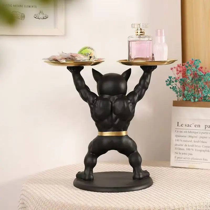 Karate Bulldog Storage Box Resin Animal Organizer Statue, Kung Fu Dog Figurine Unique Gift for Pet Lovers and Men Desk Decor