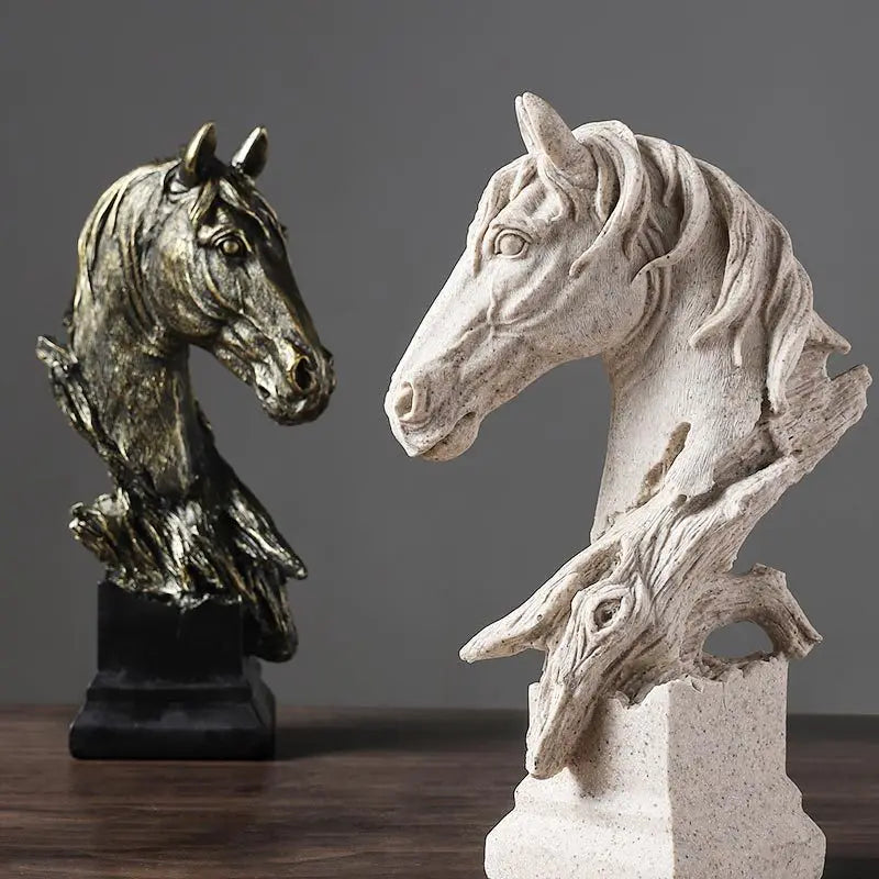 Retro Horse Statues Chinese Fengshui Figurines Resin Horse Head Sculptures Office Cabinet Desktop Decor Friend's Gift