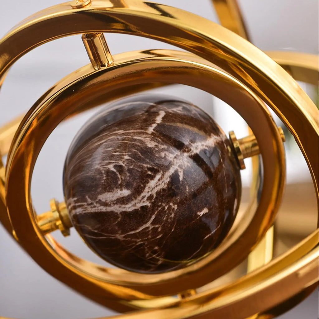 360 Rotating Metal Globe Sculpture Abstract Rotating Tabletop Abstraction Globe With Rectangular Base For Home Office Art Deco